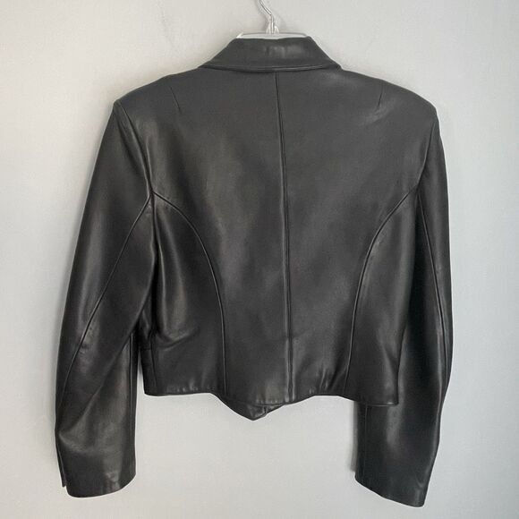 Vintage John Michael Cropped 100% Leather Jacket Size M Soft Made in USA Chic - Picture 2 of 16